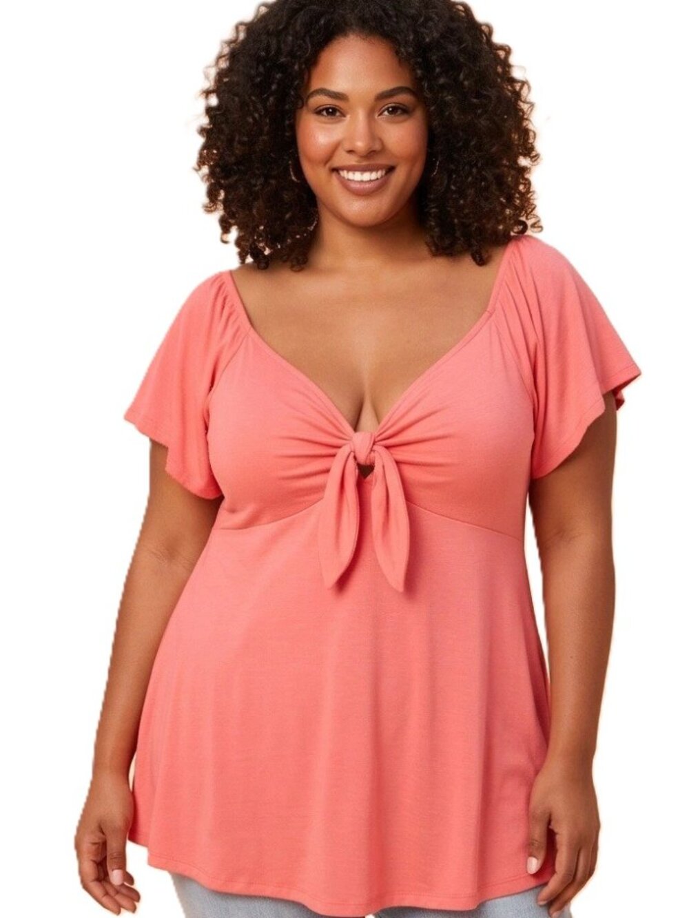 Torrid Super Soft Knits 00 M/L 10 Orange Tie Front Off Shoulder Babydoll Top